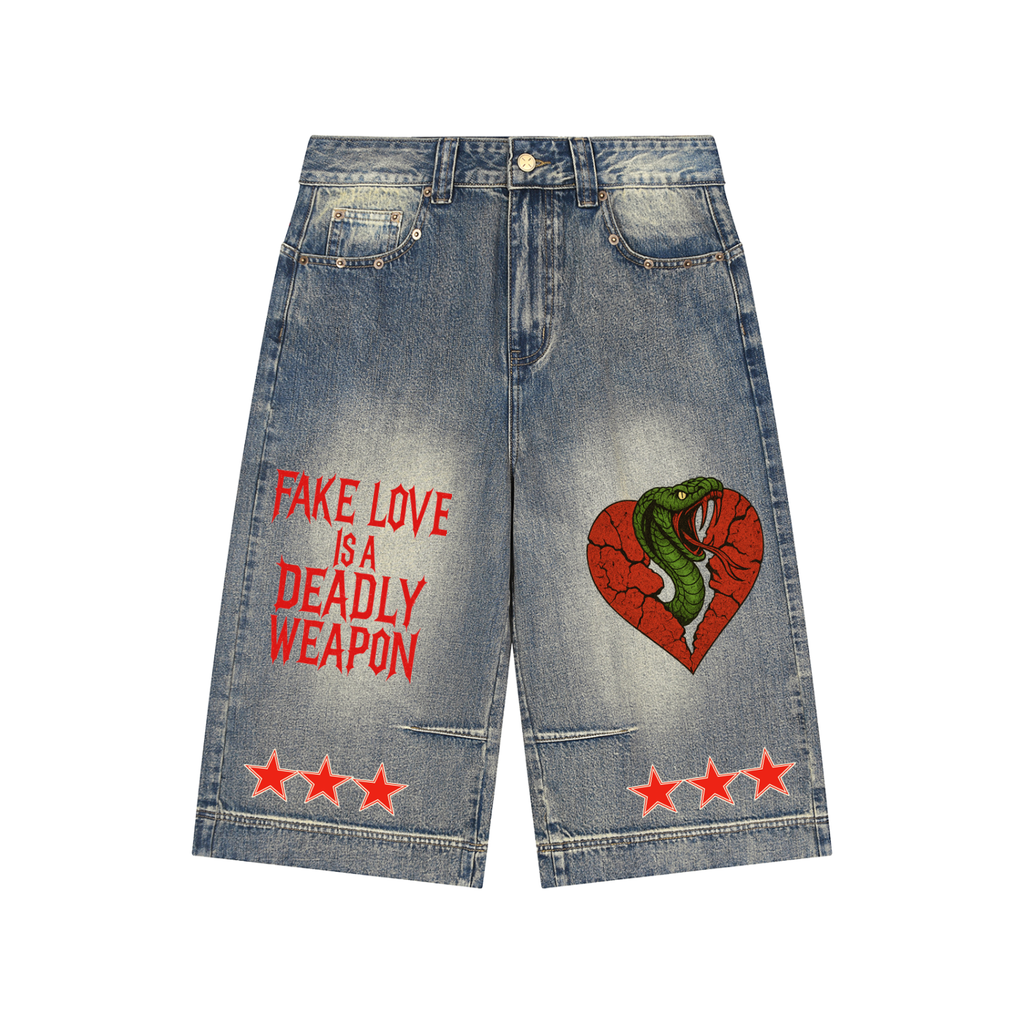 Vintage Wash Baggy Denim Shorts