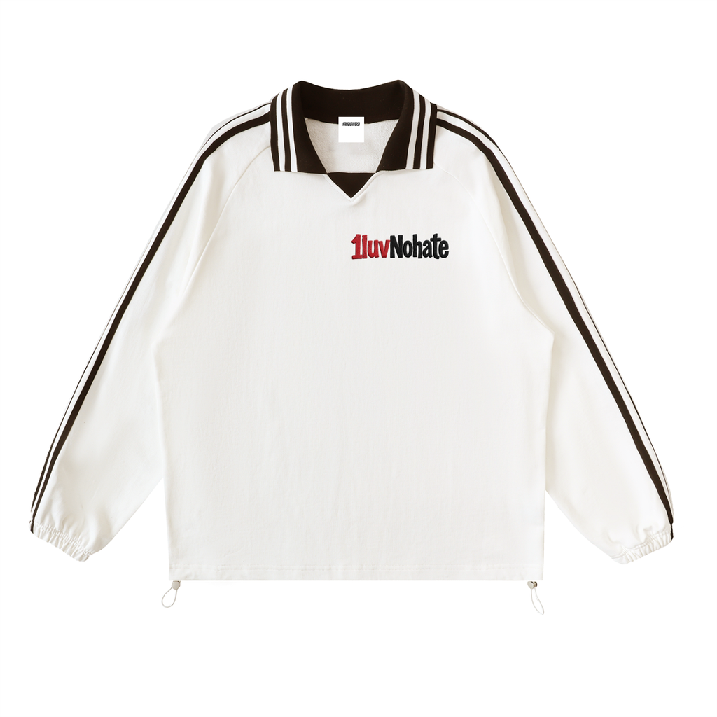 Contrast Striped Lapel Collar Sweatshirt