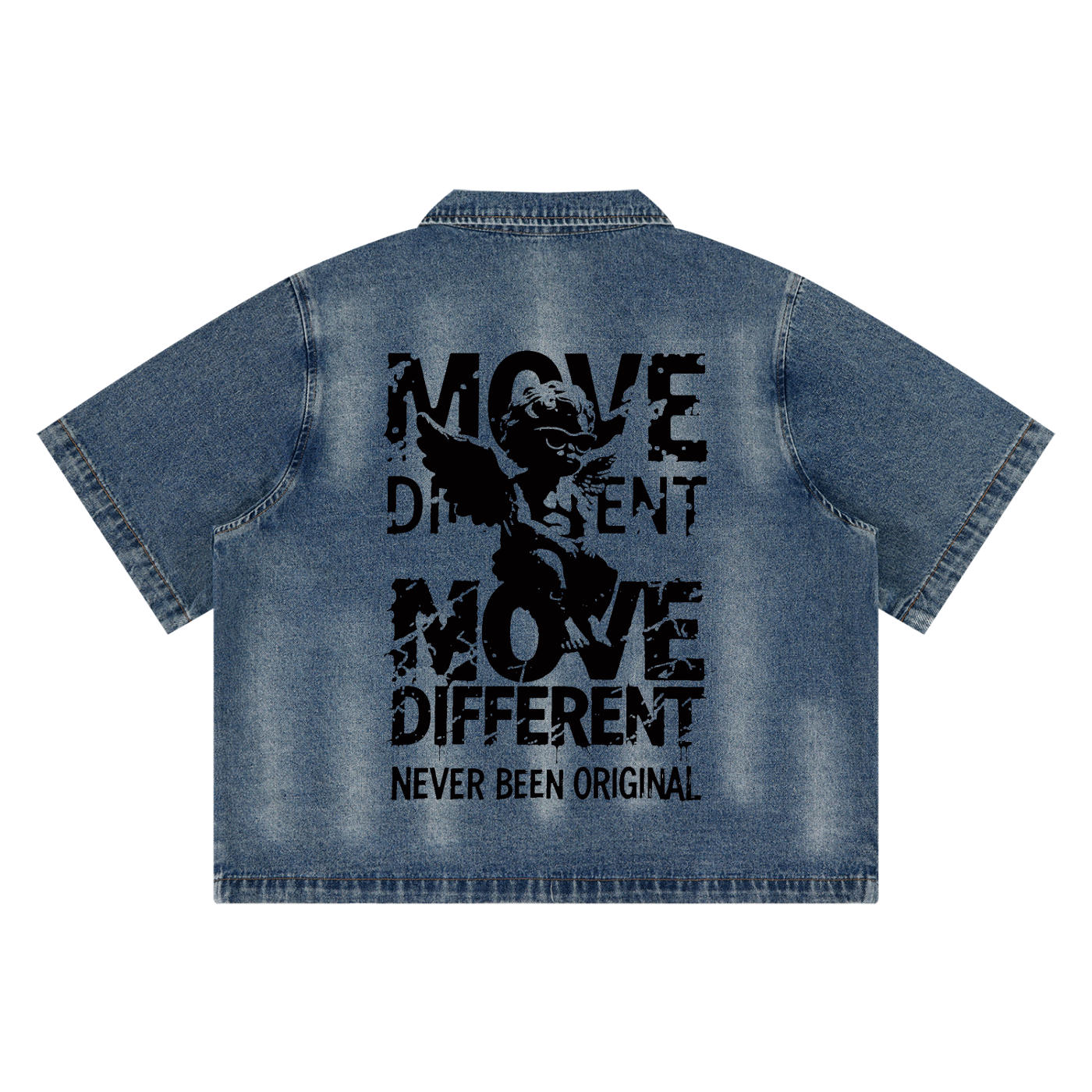 Unisex Vintage Washed Full-Zip Denim Shirt